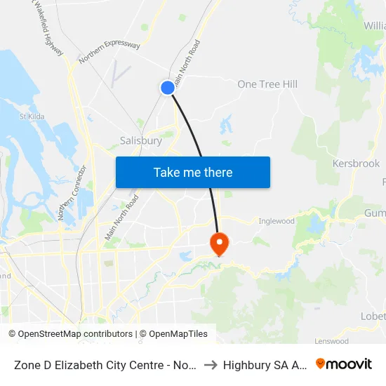 Zone D Elizabeth City Centre - North West side to Highbury SA Australia map