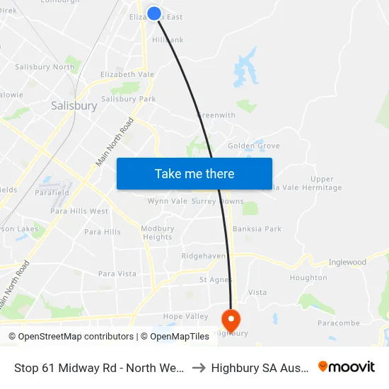 Stop 61 Midway Rd - North West side to Highbury SA Australia map