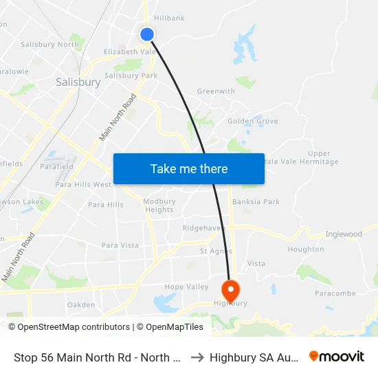 Stop 56 Main North Rd - North East side to Highbury SA Australia map