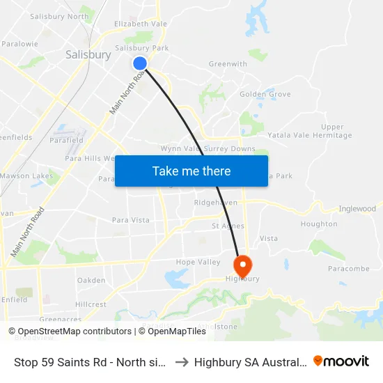 Stop 59 Saints Rd - North side to Highbury SA Australia map
