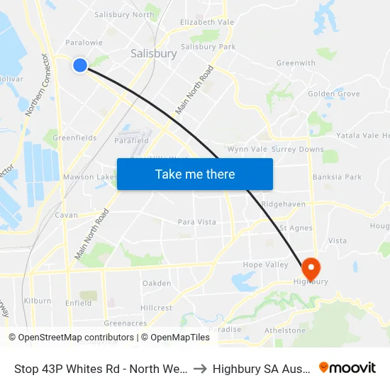 Stop 43P Whites Rd - North West side to Highbury SA Australia map