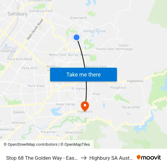 Stop 68 The Golden Way - East side to Highbury SA Australia map