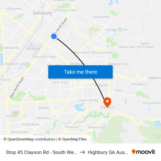Stop 45 Clayson Rd - South West side to Highbury SA Australia map