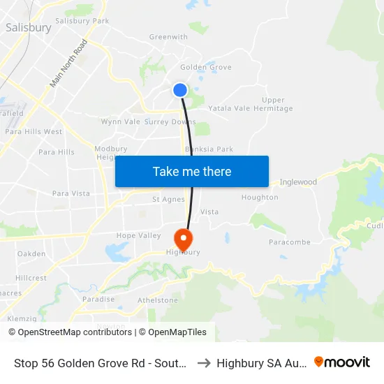 Stop 56 Golden Grove Rd - South East side to Highbury SA Australia map