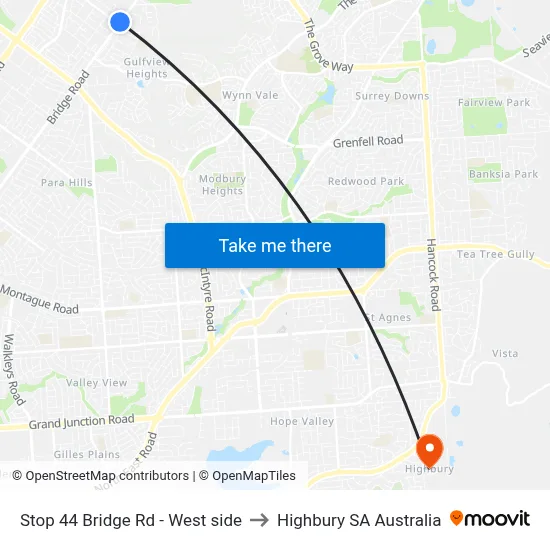 Stop 44 Bridge Rd - West side to Highbury SA Australia map