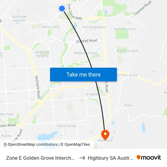 Zone E Golden Grove Interchange to Highbury SA Australia map