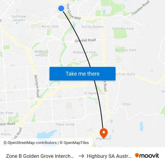 Zone B Golden Grove Interchange to Highbury SA Australia map
