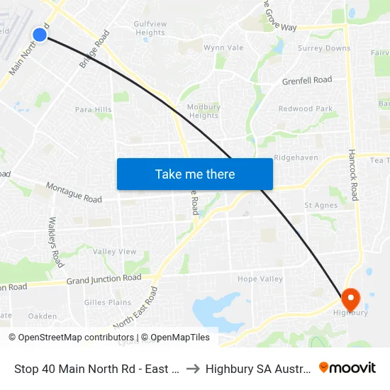 Stop 40 Main North Rd - East side to Highbury SA Australia map