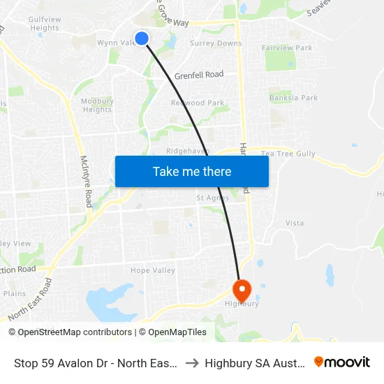 Stop 59 Avalon Dr - North East side to Highbury SA Australia map