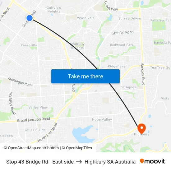 Stop 43 Bridge Rd - East side to Highbury SA Australia map