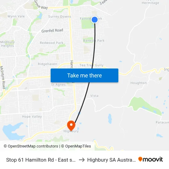 Stop 61 Hamilton Rd - East side to Highbury SA Australia map