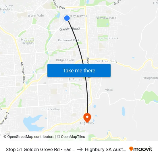 Stop 51 Golden Grove Rd - East side to Highbury SA Australia map