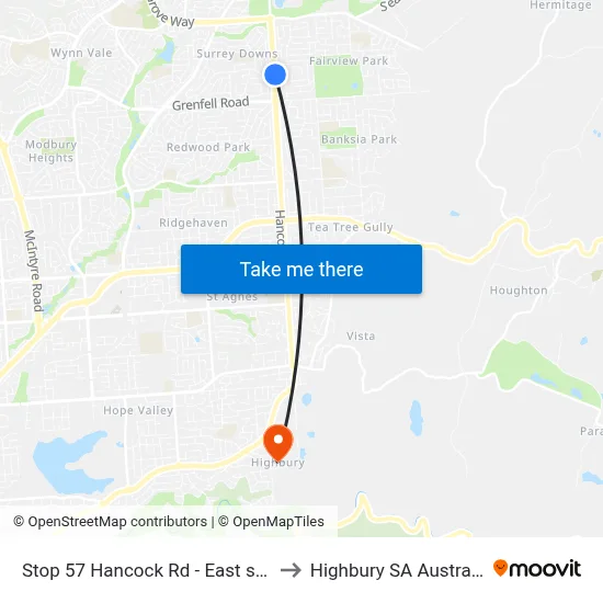 Stop 57 Hancock Rd - East side to Highbury SA Australia map