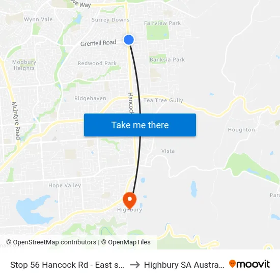 Stop 56 Hancock Rd - East side to Highbury SA Australia map