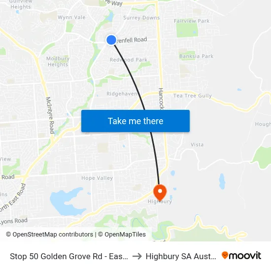 Stop 50 Golden Grove Rd - East side to Highbury SA Australia map