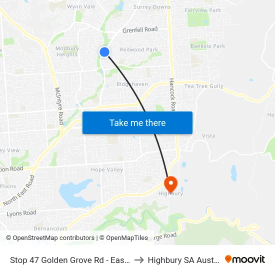 Stop 47 Golden Grove Rd - East side to Highbury SA Australia map