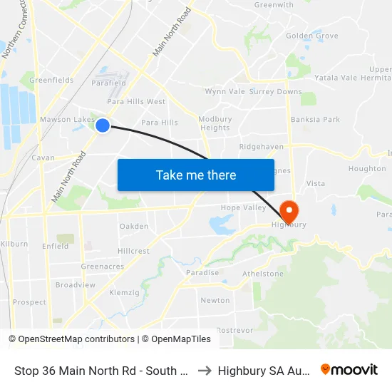 Stop 36 Main North Rd - South East side to Highbury SA Australia map