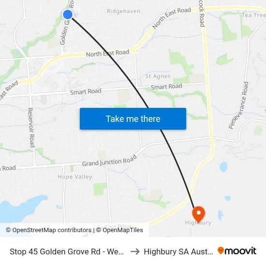 Stop 45 Golden Grove Rd - West side to Highbury SA Australia map