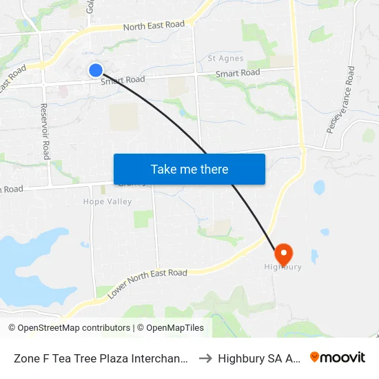Zone F Tea Tree Plaza Interchange - East side to Highbury SA Australia map