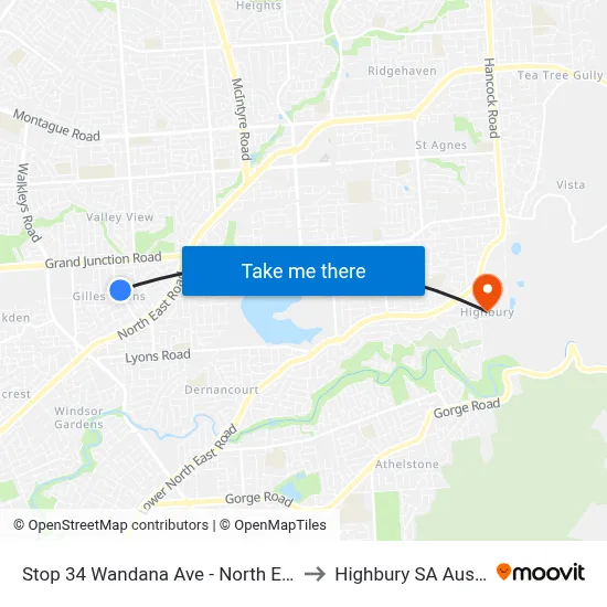 Stop 34 Wandana Ave - North East side to Highbury SA Australia map