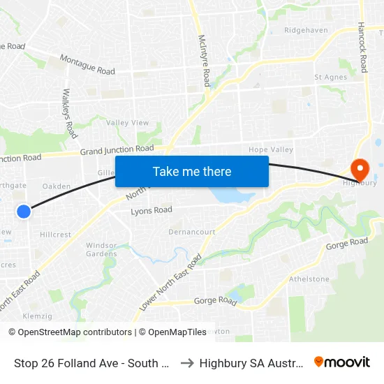 Stop 26 Folland Ave - South side to Highbury SA Australia map