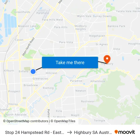 Stop 24 Hampstead Rd - East side to Highbury SA Australia map