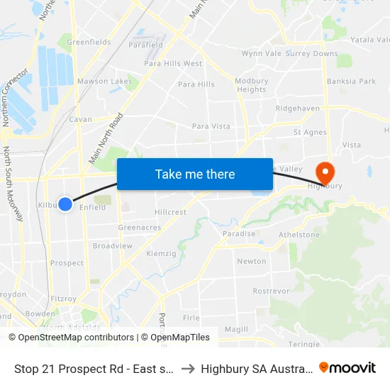 Stop 21 Prospect Rd - East side to Highbury SA Australia map