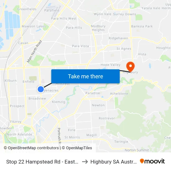 Stop 22 Hampstead Rd - East side to Highbury SA Australia map