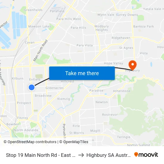 Stop 19 Main North Rd - East side to Highbury SA Australia map
