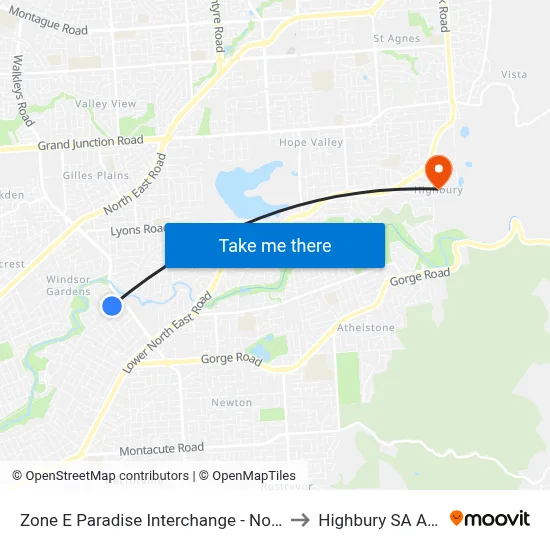 Zone E Paradise Interchange - North West side to Highbury SA Australia map