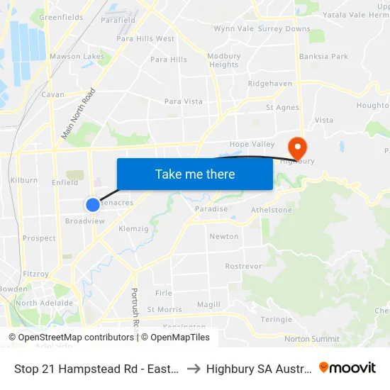 Stop 21 Hampstead Rd - East side to Highbury SA Australia map