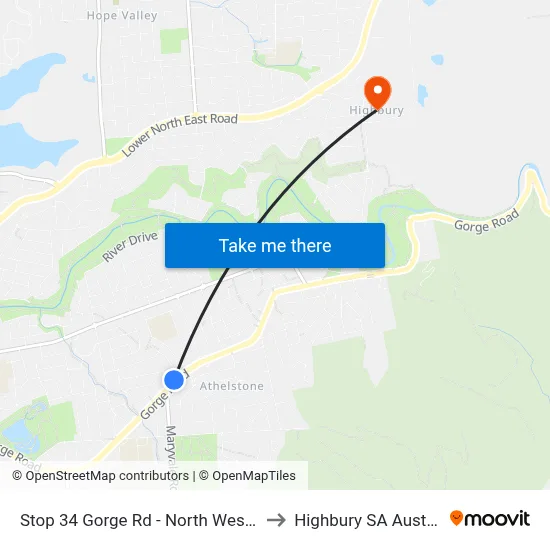 Stop 34 Gorge Rd - North West side to Highbury SA Australia map
