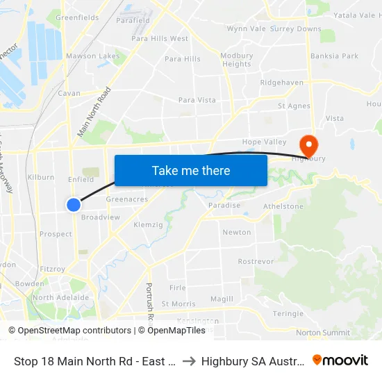 Stop 18 Main North Rd - East side to Highbury SA Australia map