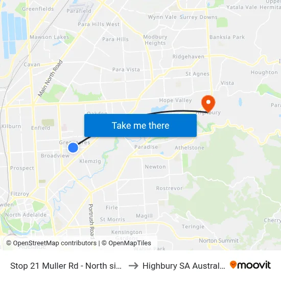 Stop 21 Muller Rd - North side to Highbury SA Australia map
