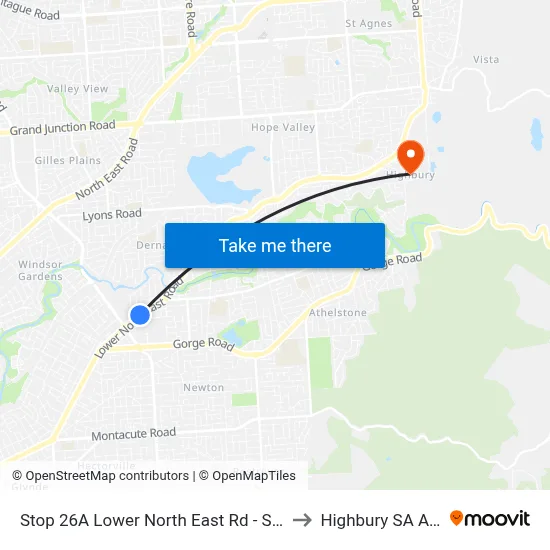Stop 26A Lower North East Rd - South East side to Highbury SA Australia map