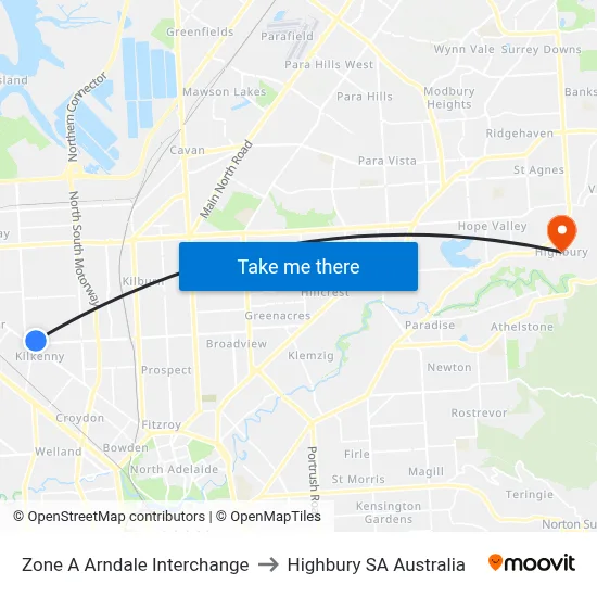 Zone A Arndale Interchange to Highbury SA Australia map