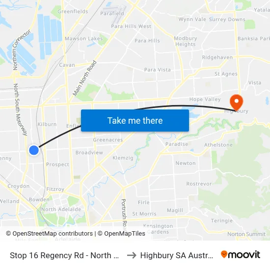 Stop 16 Regency Rd - North side to Highbury SA Australia map