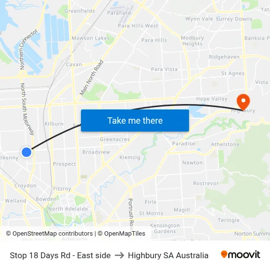 Stop 18 Days Rd - East side to Highbury SA Australia map