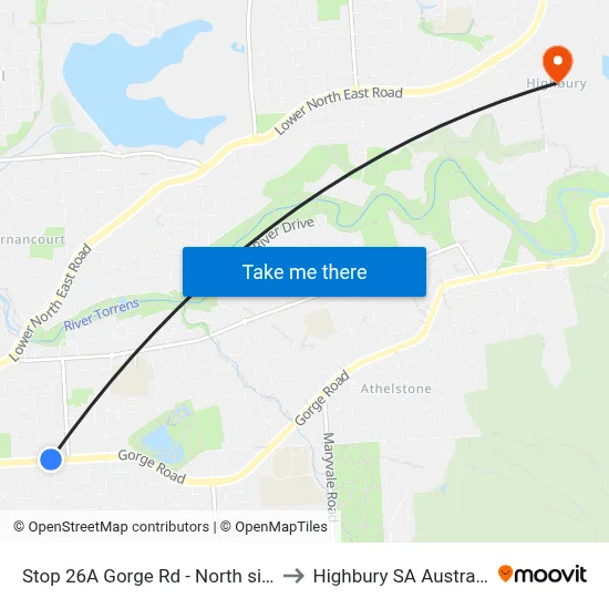 Stop 26A Gorge Rd - North side to Highbury SA Australia map