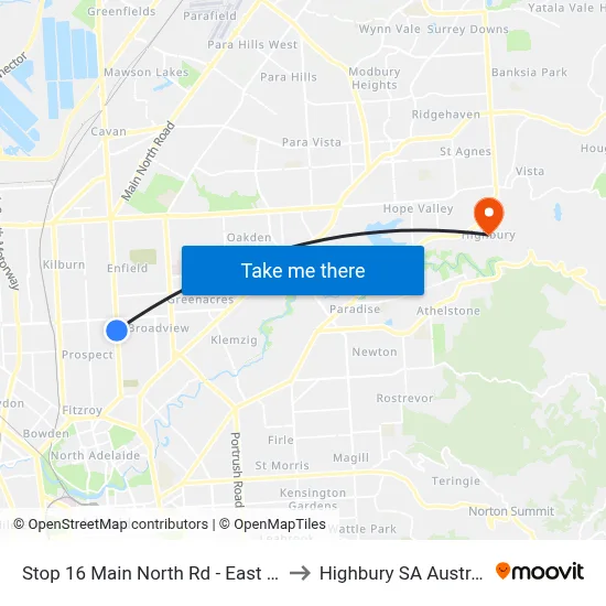 Stop 16 Main North Rd - East side to Highbury SA Australia map