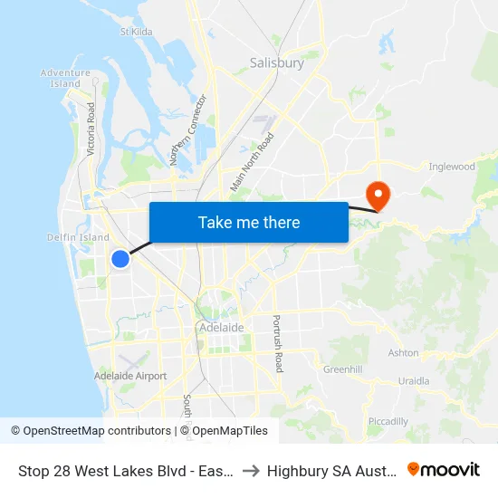 Stop 28 West Lakes Blvd - East side to Highbury SA Australia map