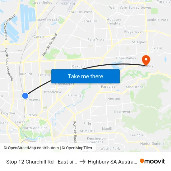 Stop 12 Churchill Rd - East side to Highbury SA Australia map