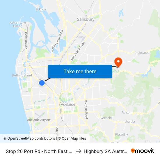 Stop 20 Port Rd - North East side to Highbury SA Australia map