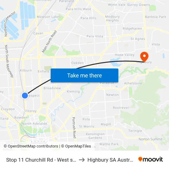 Stop 11 Churchill Rd - West side to Highbury SA Australia map