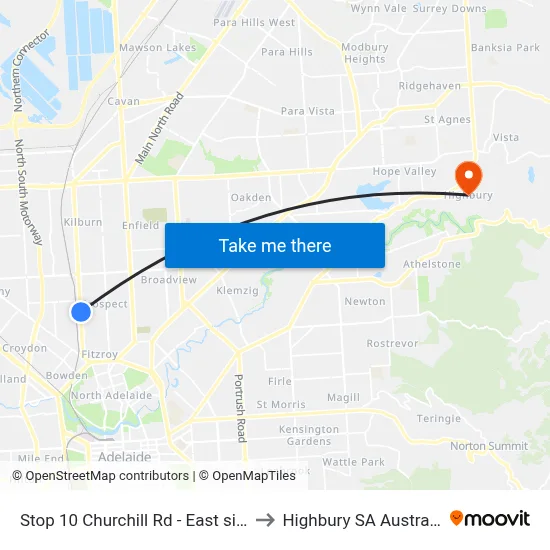 Stop 10 Churchill Rd - East side to Highbury SA Australia map