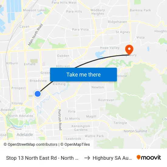 Stop 13 North East Rd - North West side to Highbury SA Australia map