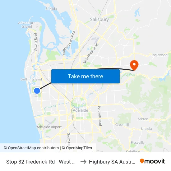 Stop 32 Frederick Rd - West side to Highbury SA Australia map