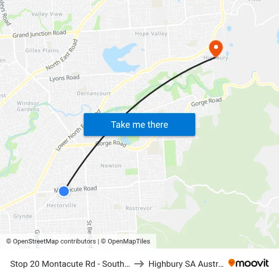 Stop 20 Montacute Rd - South side to Highbury SA Australia map
