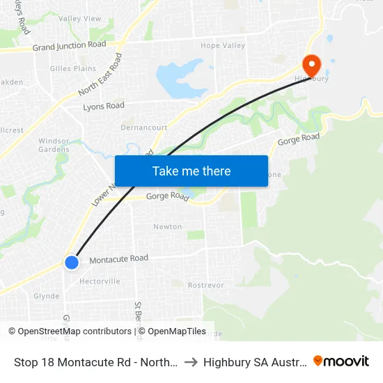 Stop 18 Montacute Rd - North side to Highbury SA Australia map
