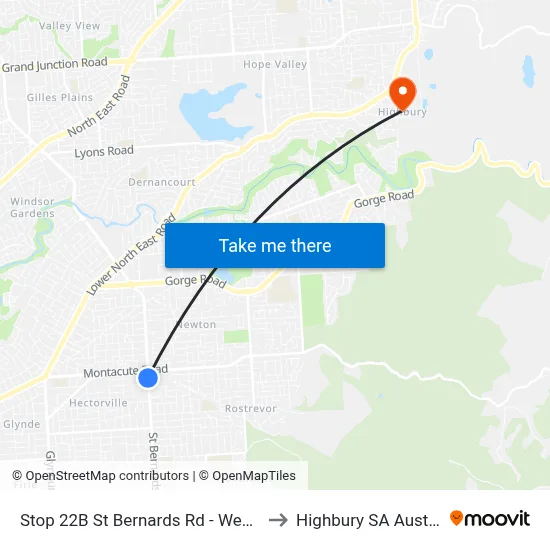 Stop 22B St Bernards Rd - West side to Highbury SA Australia map